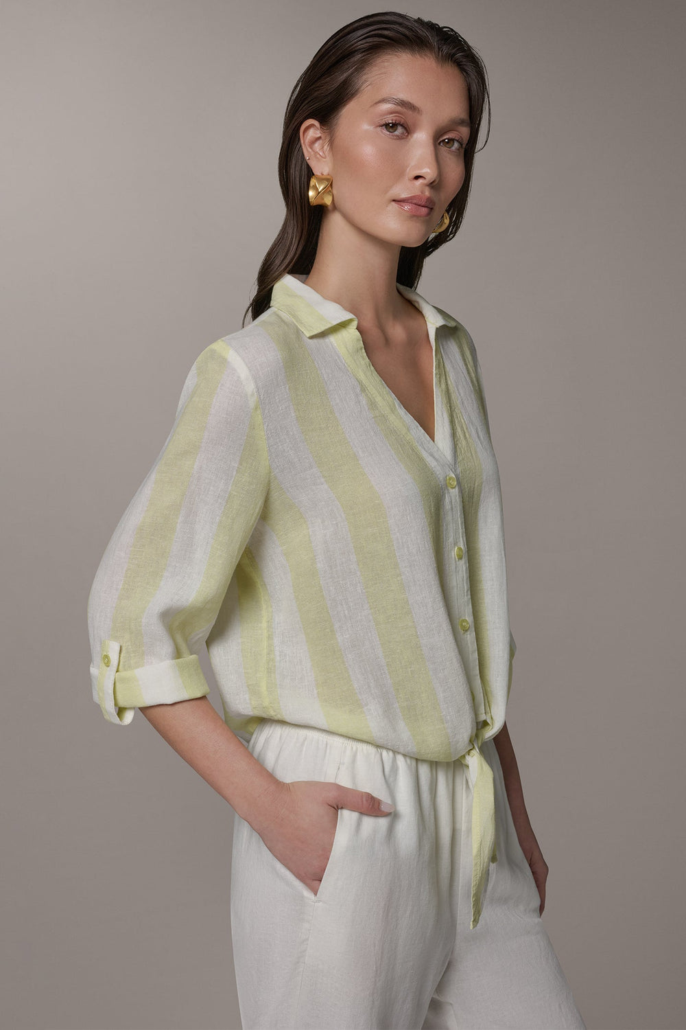 Donna Karan | LONG SLEEVE TIE-FRONT BLOUSE