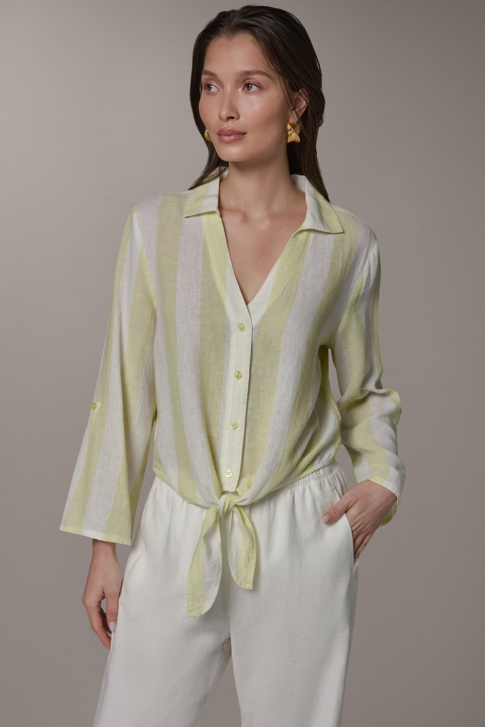 Donna Karan | LONG SLEEVE TIE-FRONT BLOUSE