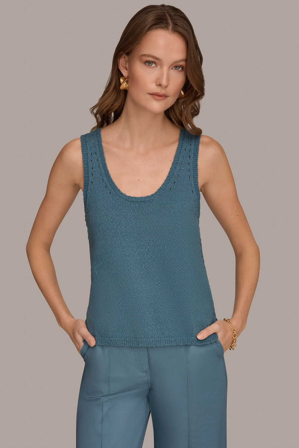 Donna Karan | SLEEVELESS POINTELLE STITCH TANK