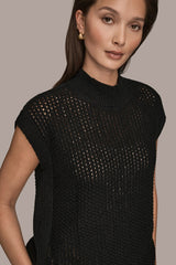 Donna Karan | SLEEVELESS MOCK-NECK OPEN STITCH SWEATER