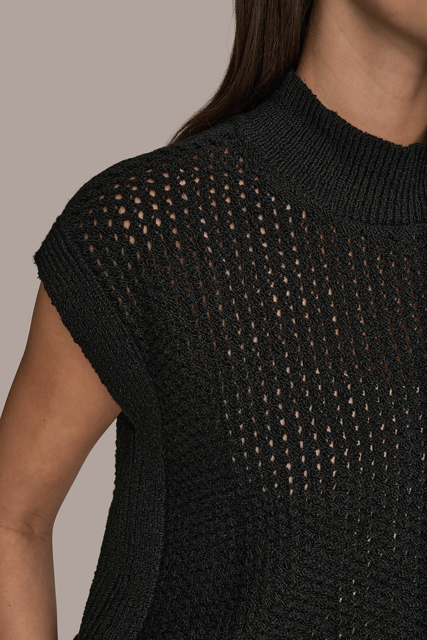 Donna Karan | SLEEVELESS MOCK-NECK OPEN STITCH SWEATER