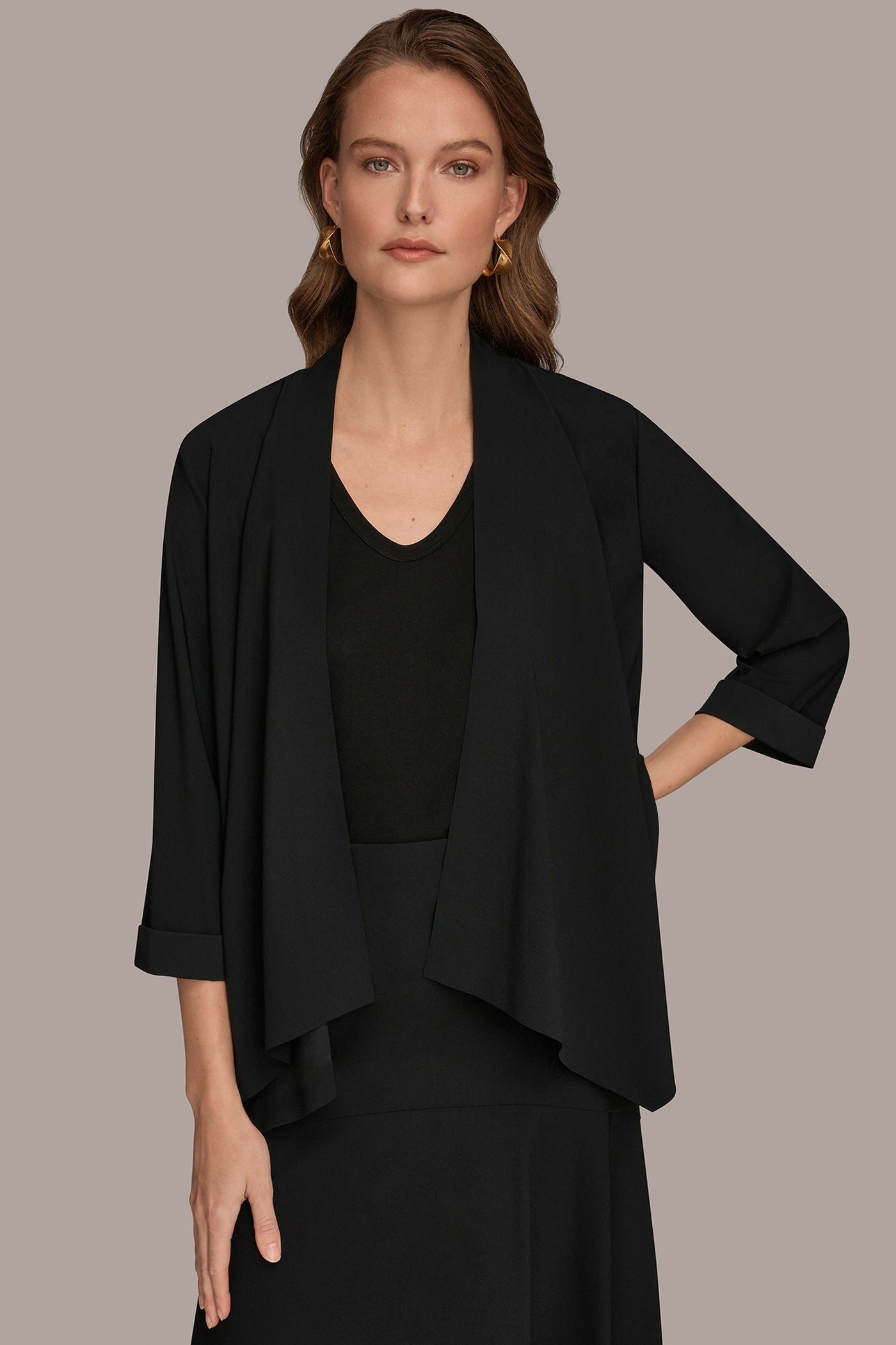 Donna Karan | THE MODERN TRAVEL 3/4 SLEEVE SHAWL CARDIGAN JACKET