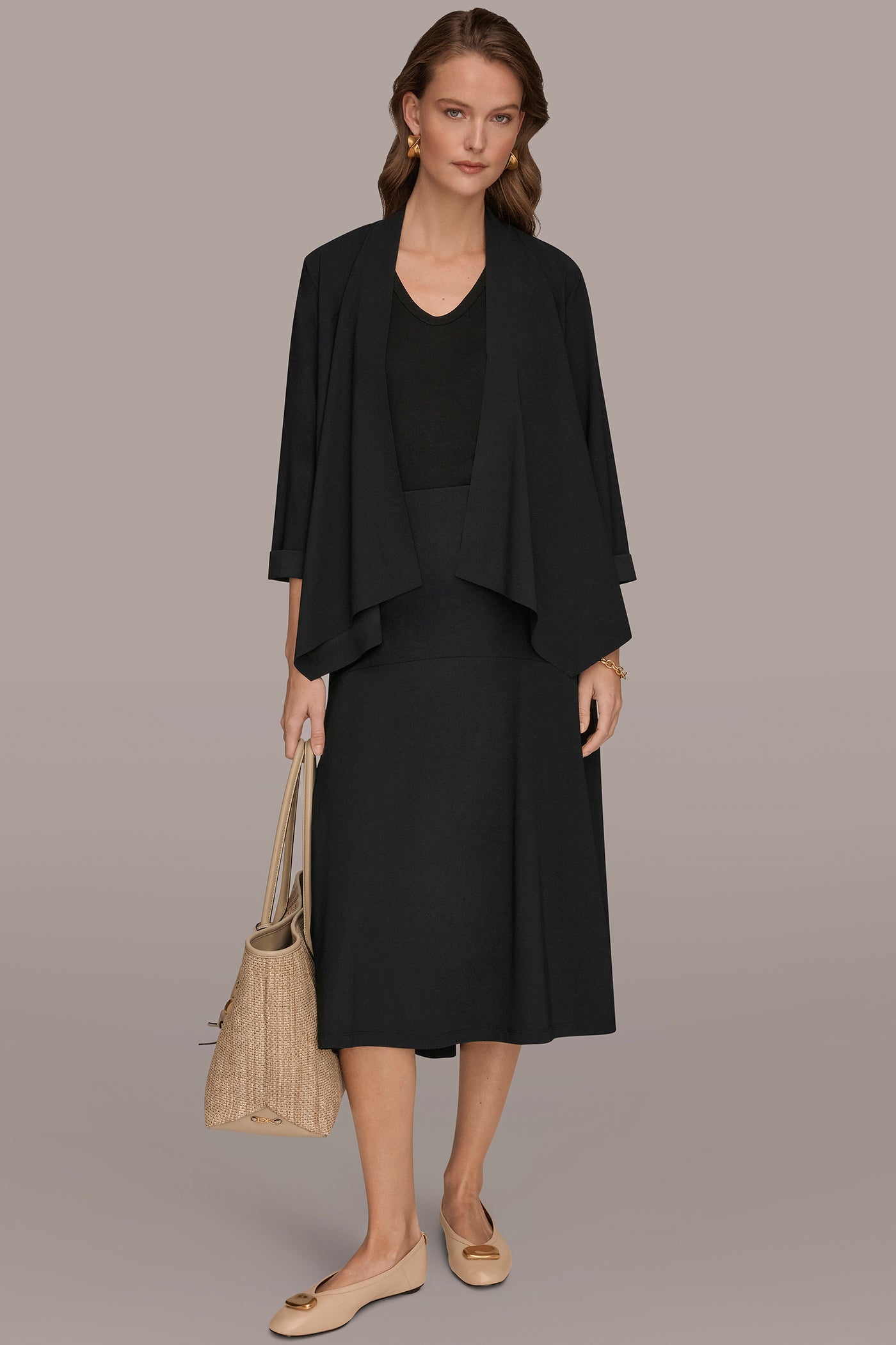 Donna Karan | THE MODERN TRAVEL 3/4 SLEEVE SHAWL CARDIGAN JACKET