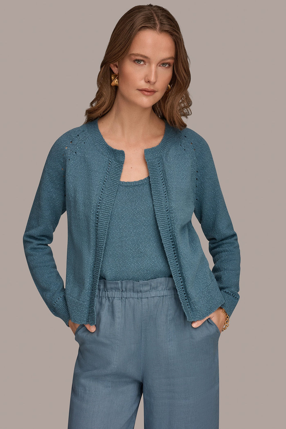 Donna Karan | POINTELLE TRIM CARDIGAN