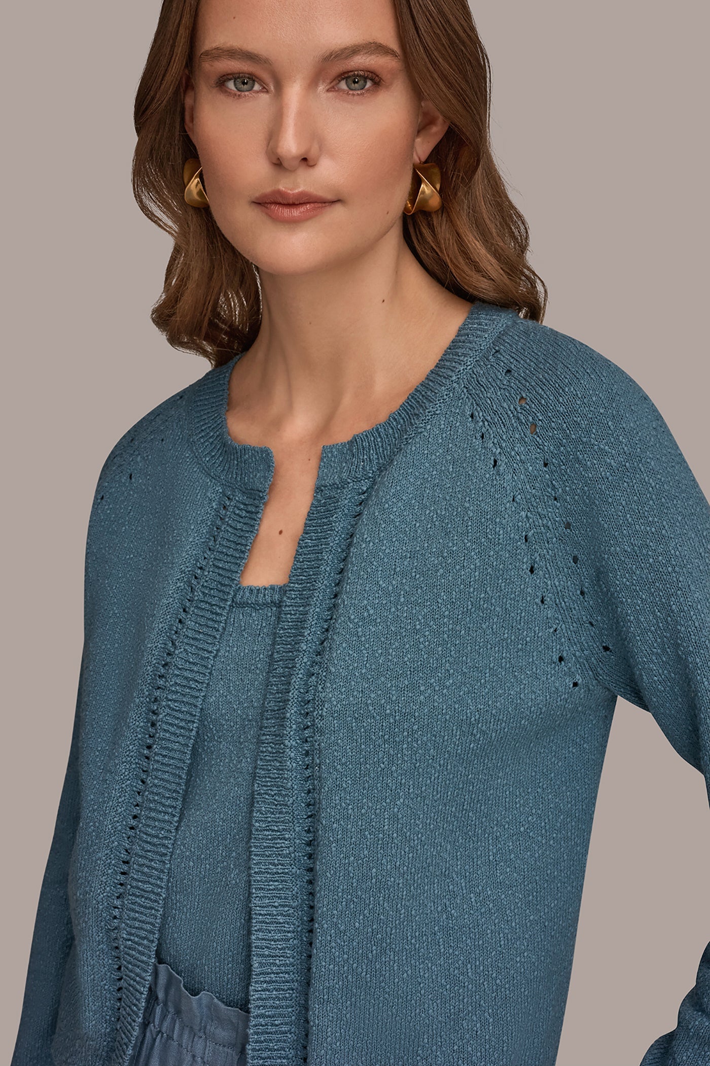 Donna Karan | POINTELLE TRIM CARDIGAN