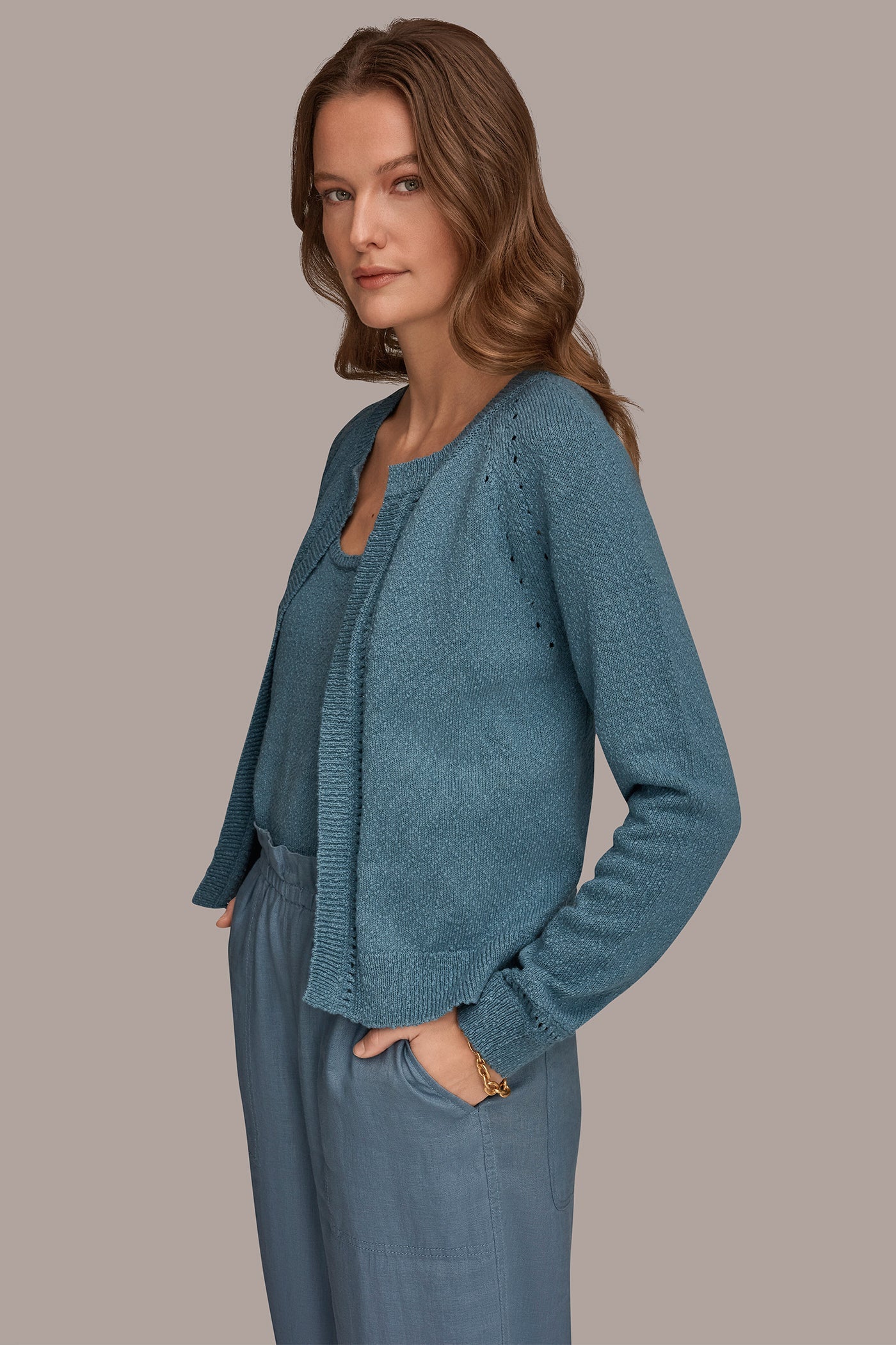 Donna Karan | POINTELLE TRIM CARDIGAN