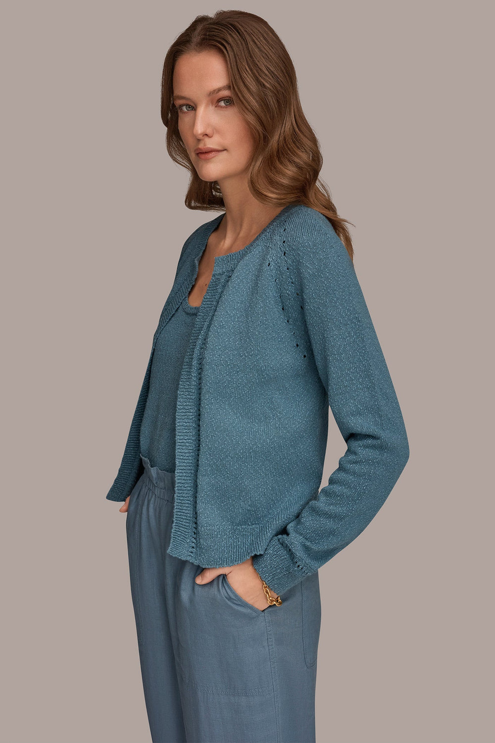 Donna Karan | POINTELLE TRIM CARDIGAN