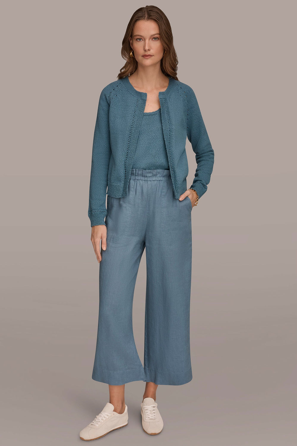 Donna Karan | POINTELLE TRIM CARDIGAN