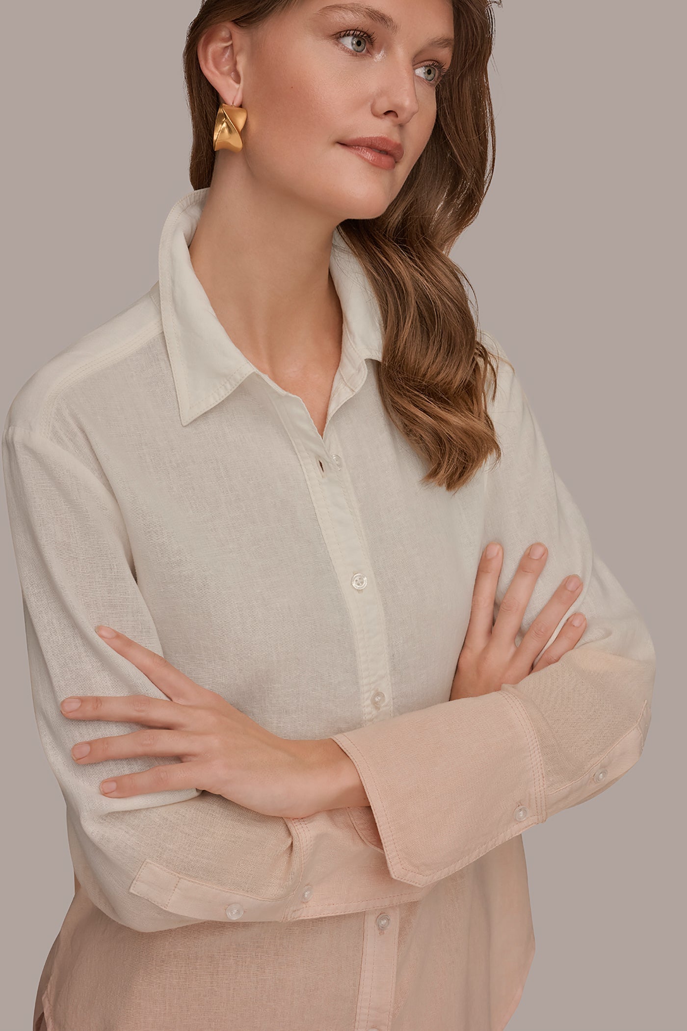 Donna Karan | LINEN-BLEND DIP-DYED STRIPED SHIRT