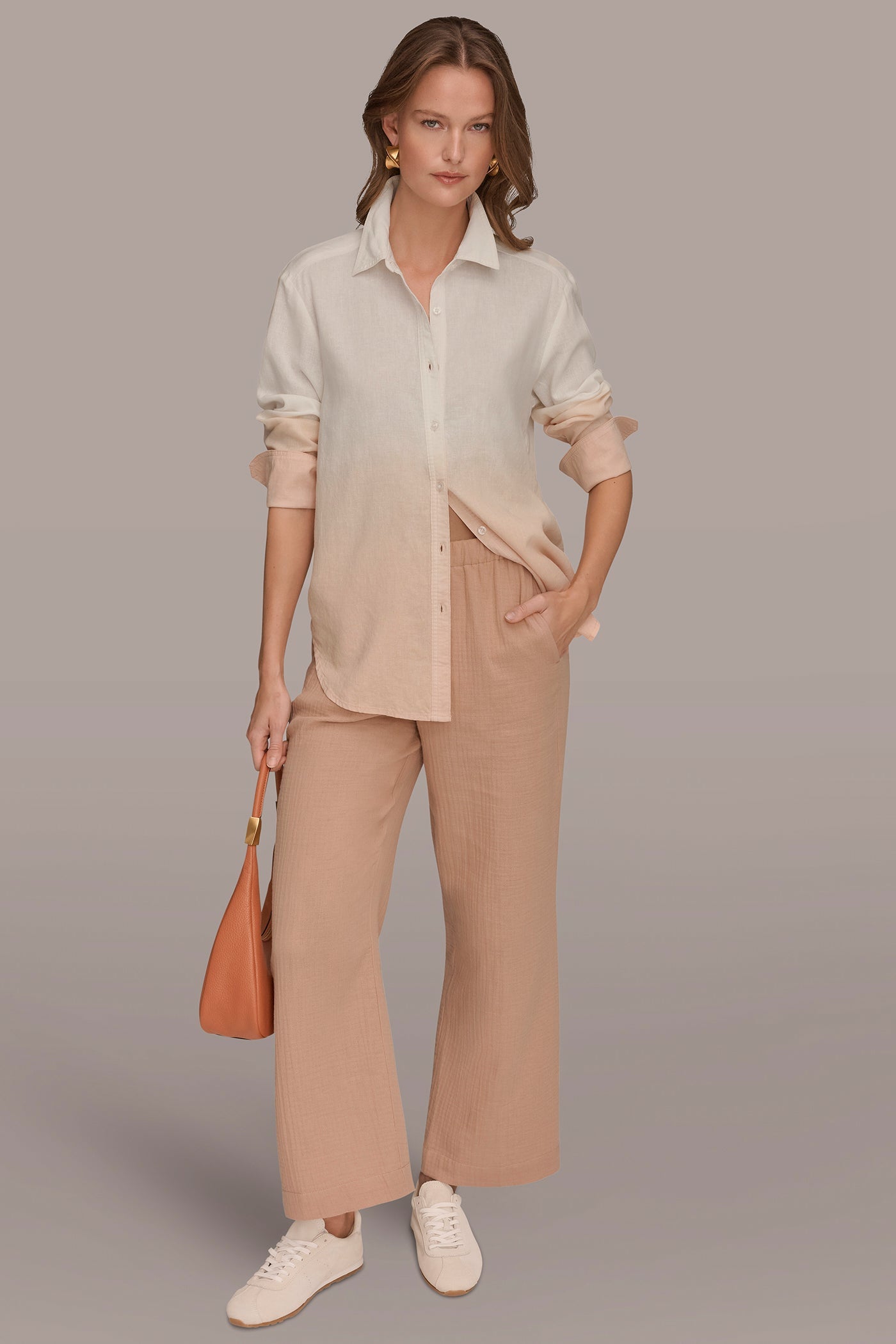 Donna Karan | LINEN-BLEND DIP-DYED STRIPED SHIRT