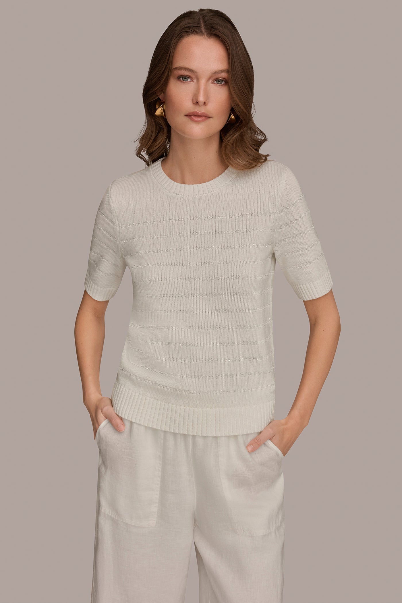 Donna Karan | SEQUIN STRIPE SWEATER