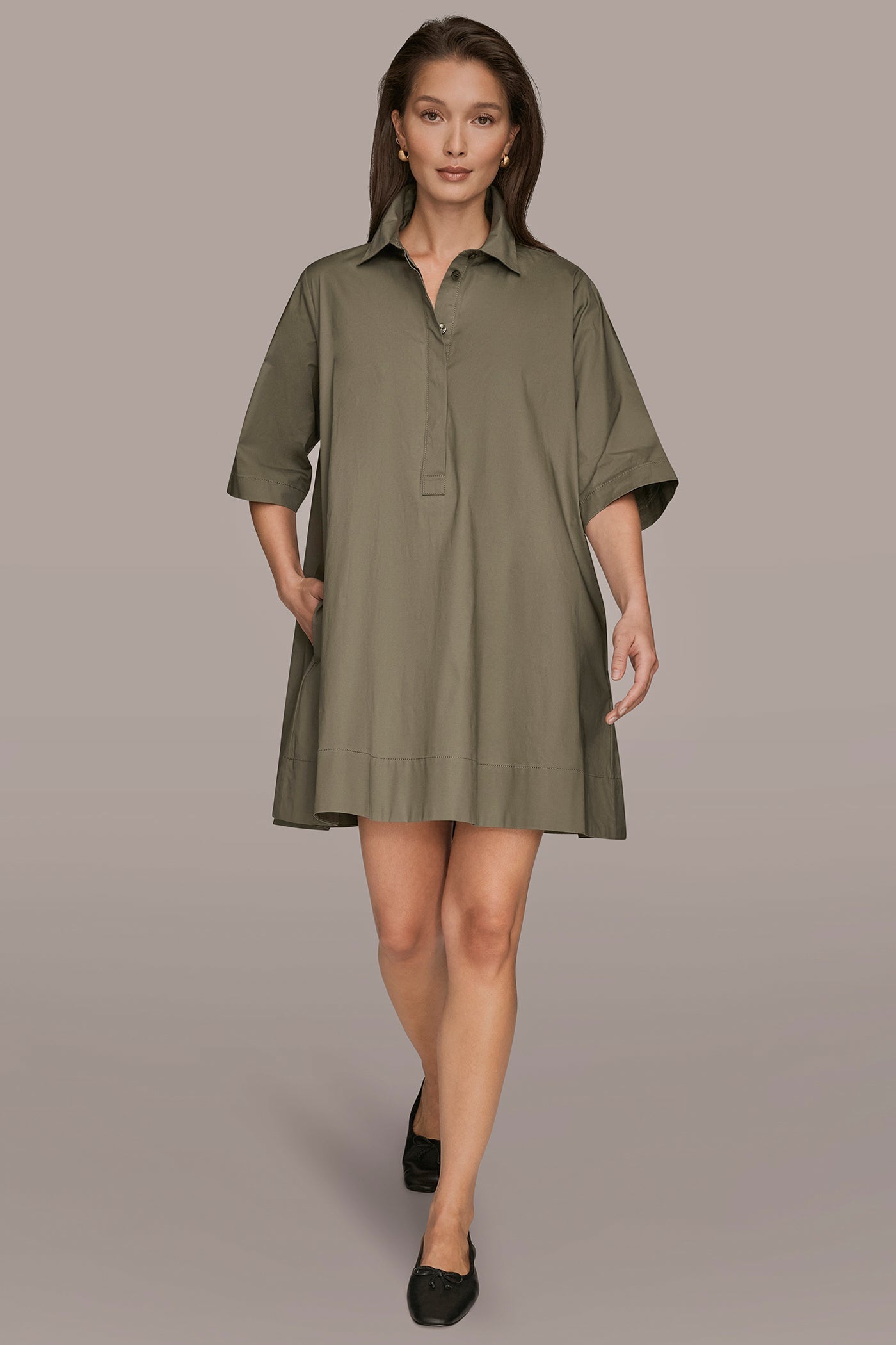 Donna Karan | ELBOW-SLEEVE MINI SHIRT DRESS