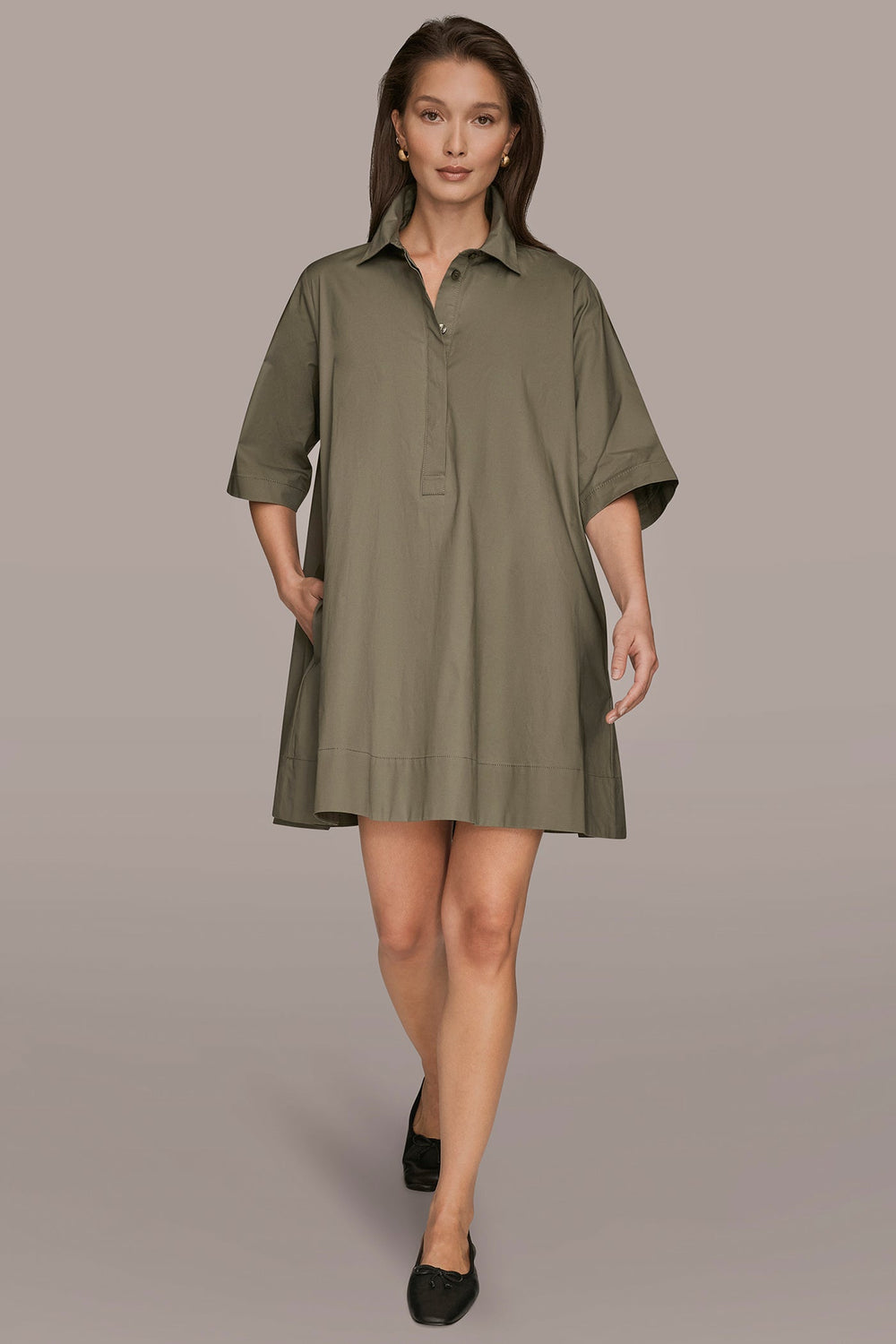 Donna Karan | ELBOW-SLEEVE MINI SHIRT DRESS