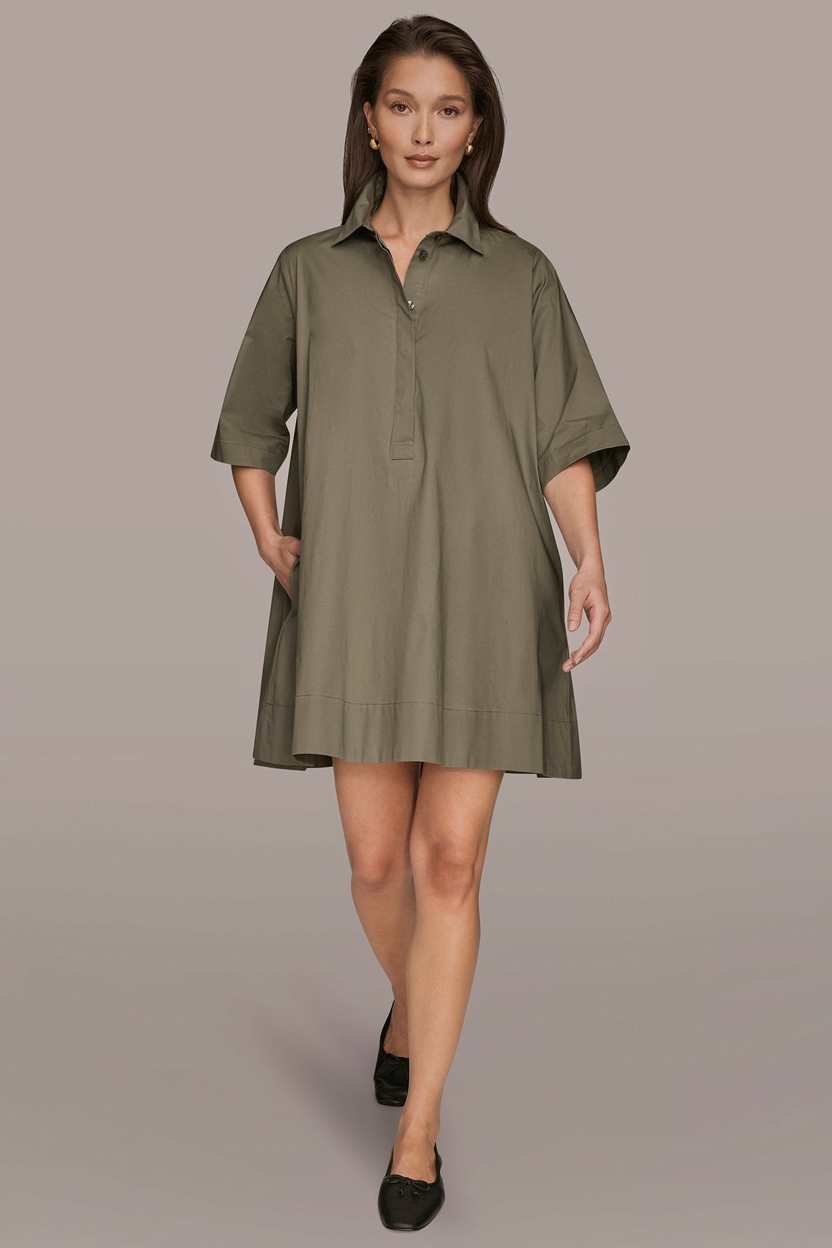 Donna Karan | ELBOW-SLEEVE MINI SHIRT DRESS