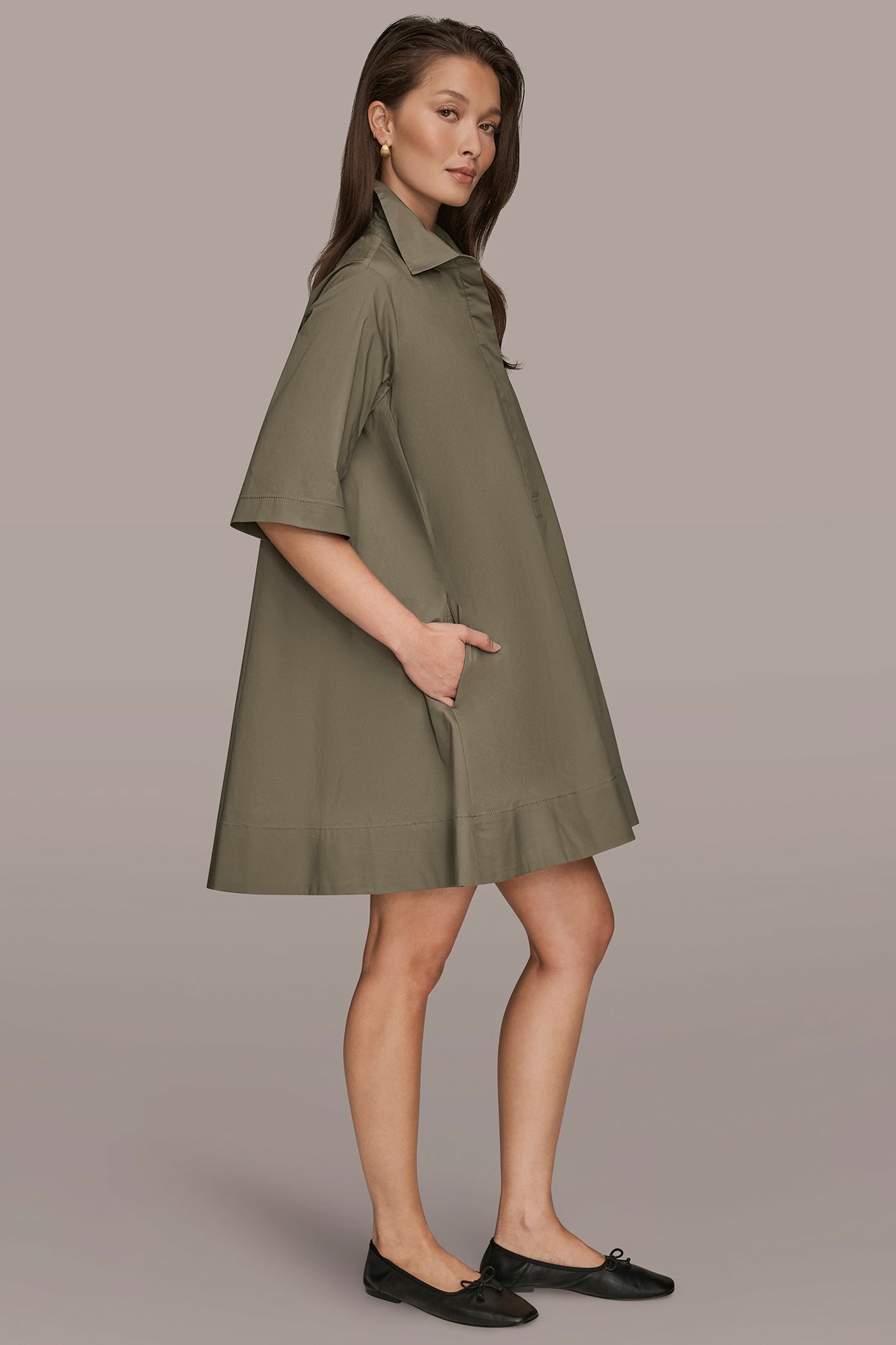 Donna Karan | ELBOW-SLEEVE MINI SHIRT DRESS
