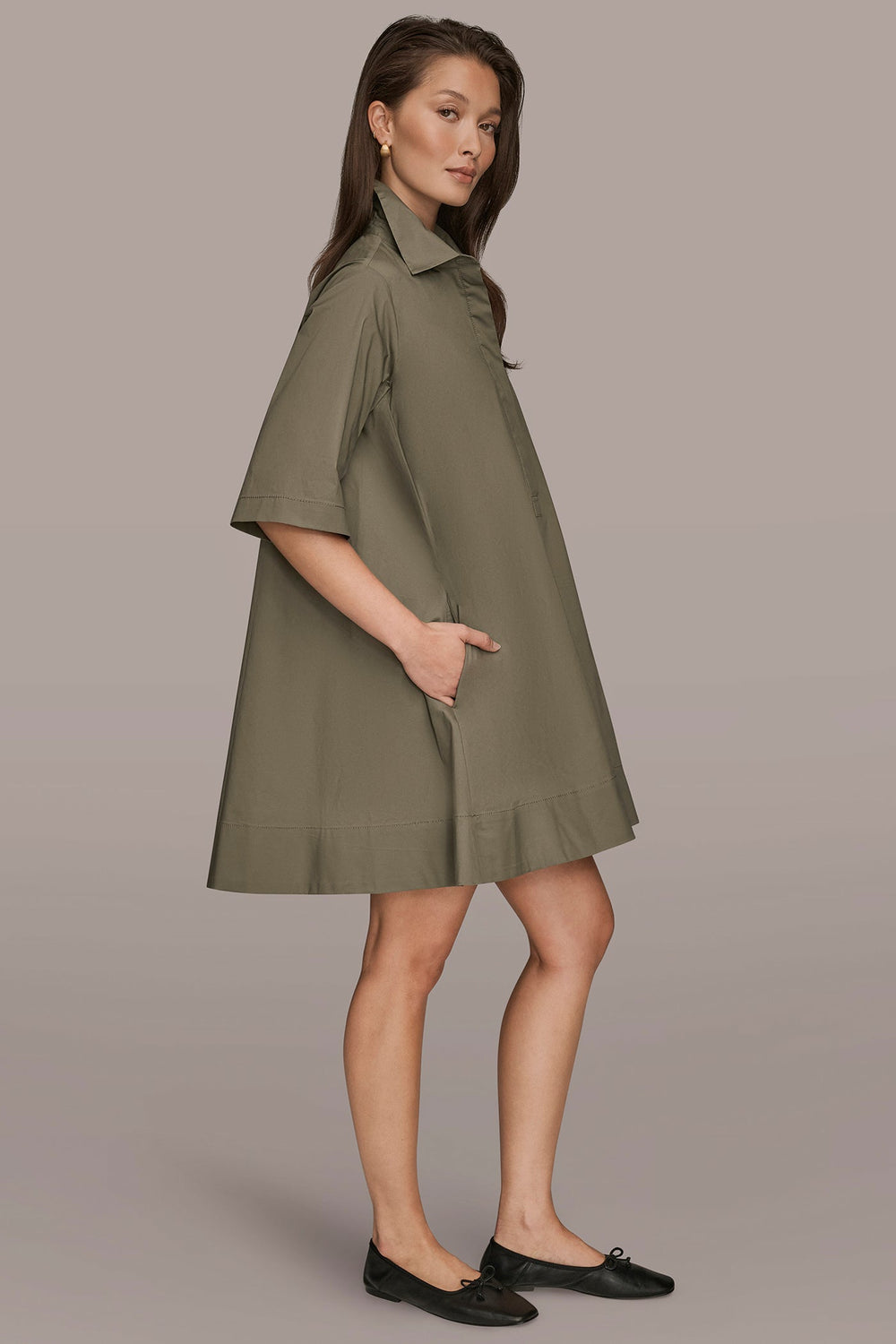 Donna Karan | ELBOW-SLEEVE MINI SHIRT DRESS