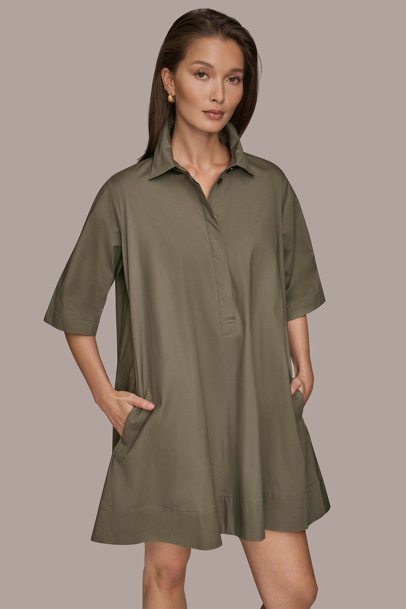 Donna Karan | ELBOW-SLEEVE MINI SHIRT DRESS
