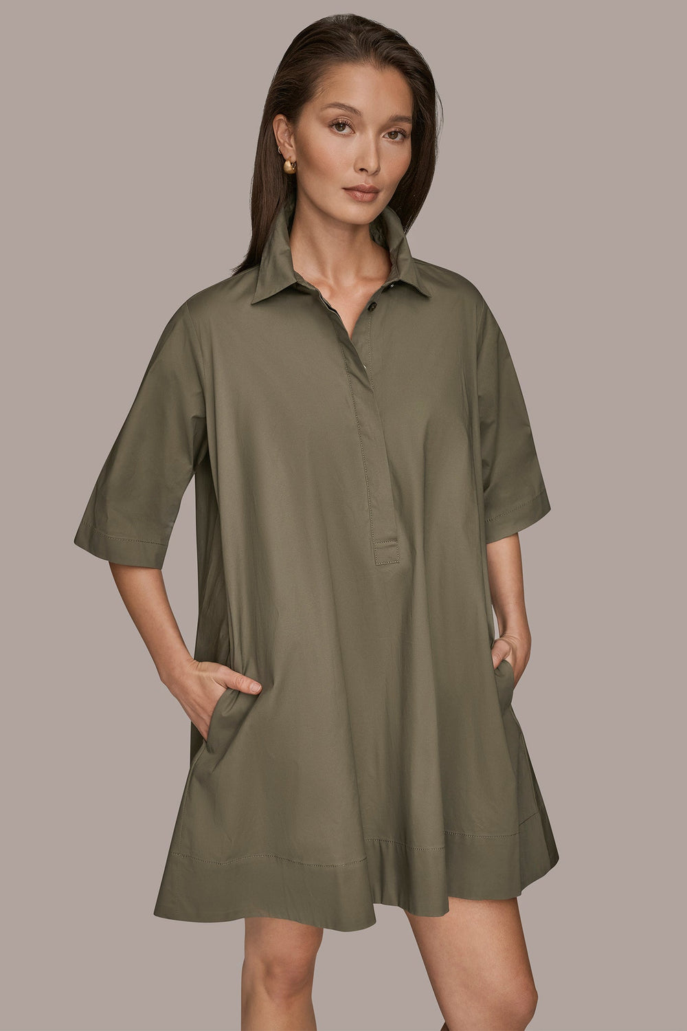 Donna Karan | ELBOW-SLEEVE MINI SHIRT DRESS