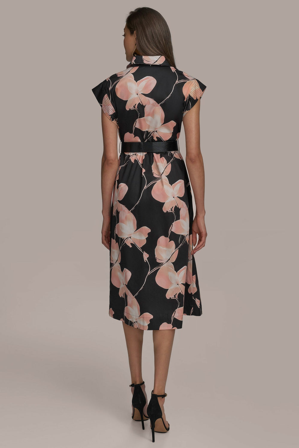 Donna Karan | SATEEN CAP SLEEVE PRINTED SHIRT DRESS