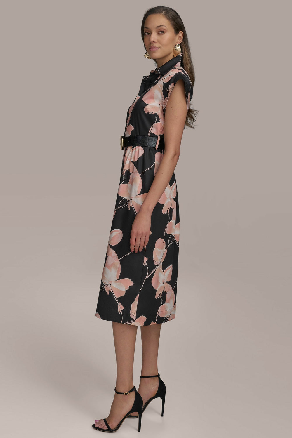 Donna Karan | SATEEN CAP SLEEVE PRINTED SHIRT DRESS