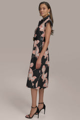 Donna Karan | SATEEN CAP SLEEVE PRINTED SHIRT DRESS