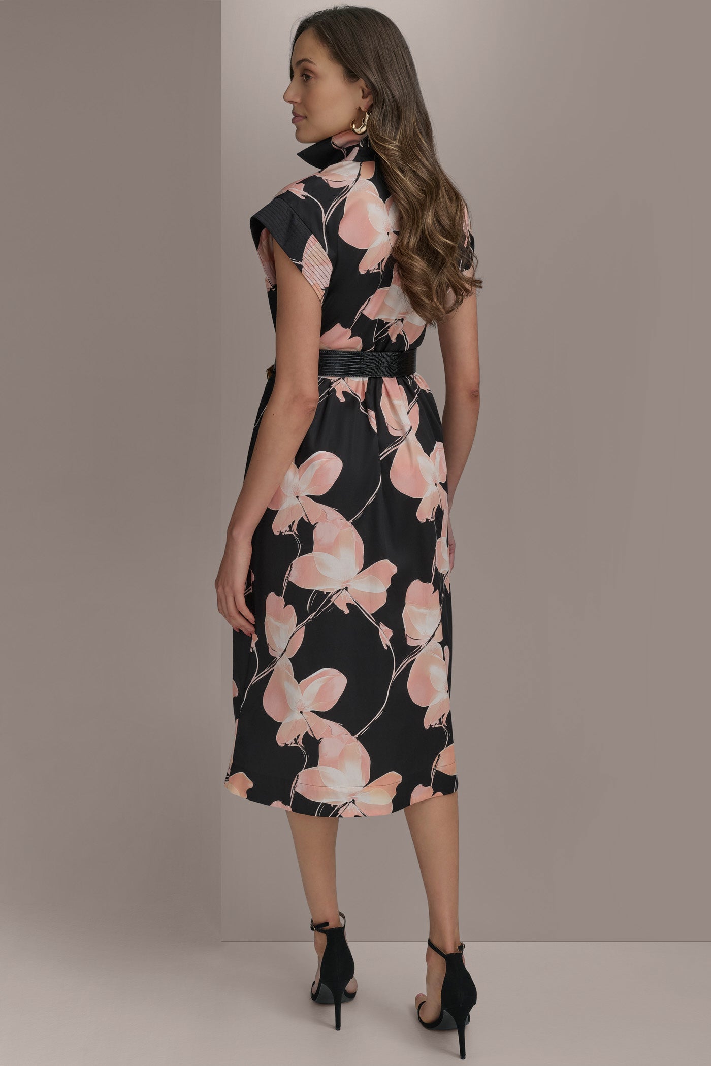 Donna Karan | SATEEN CAP SLEEVE PRINTED SHIRT DRESS
