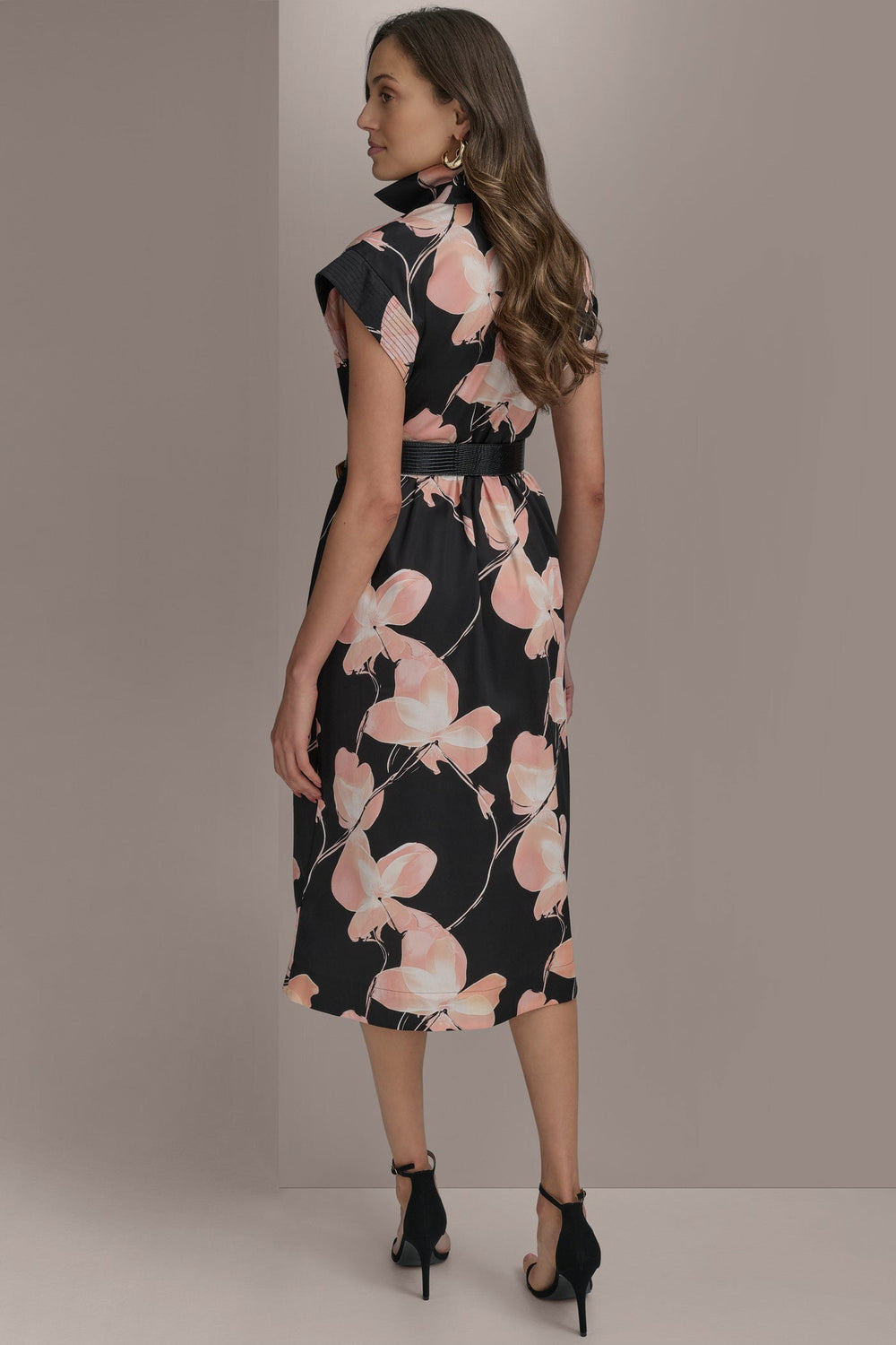 Donna Karan | SATEEN CAP SLEEVE PRINTED SHIRT DRESS