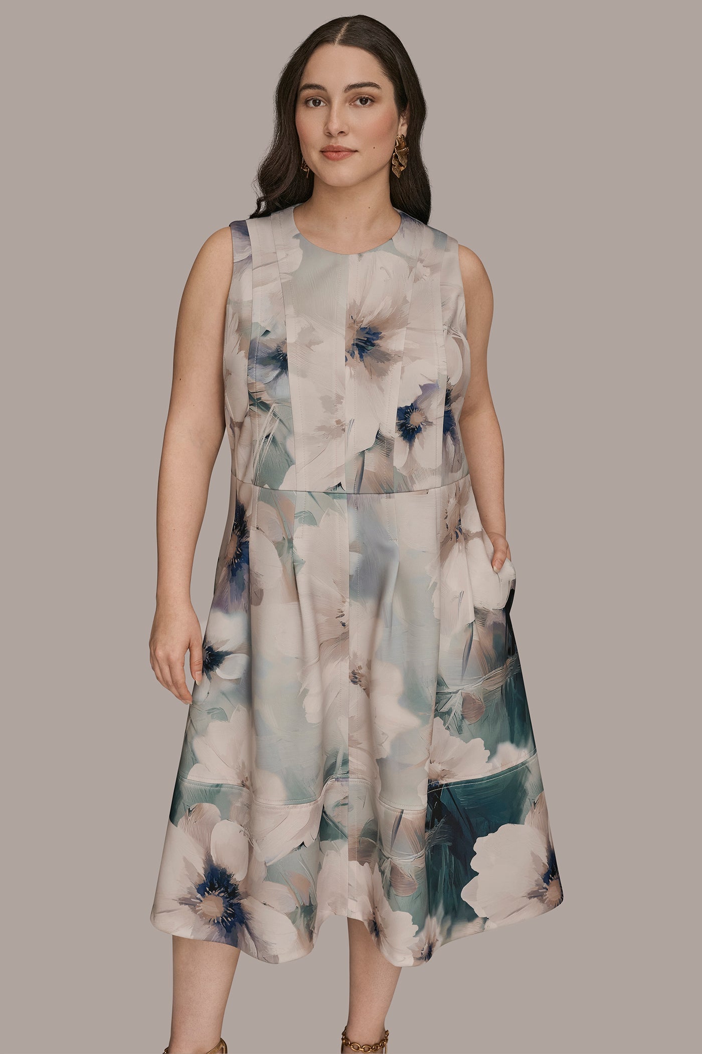 Donna Karan | FLORAL SLEEVELESS MIDI DRESS