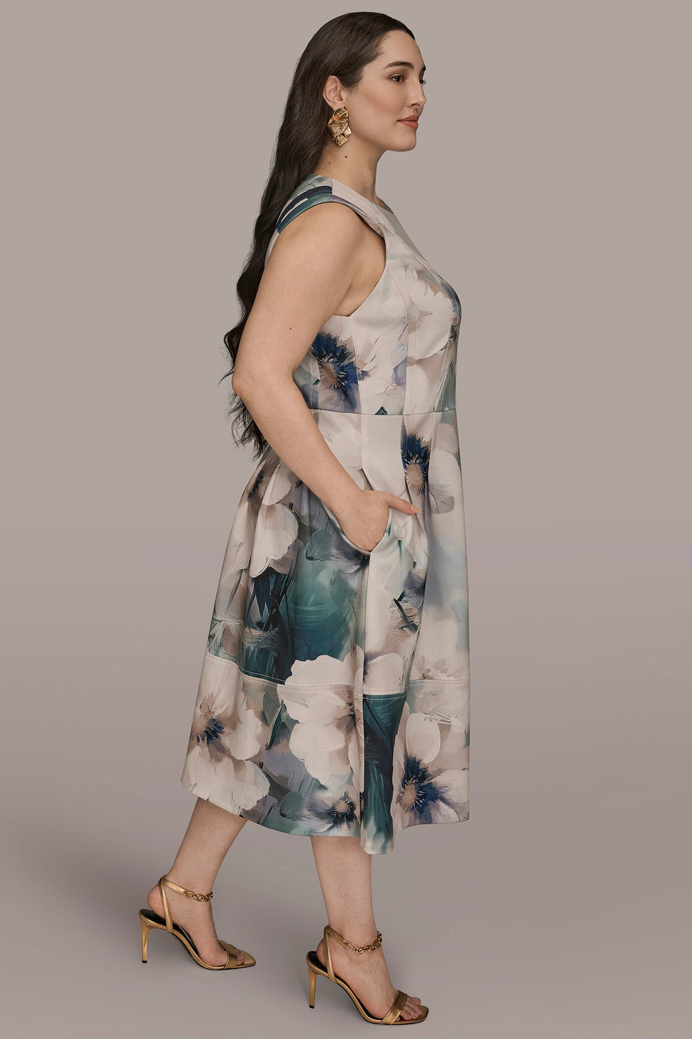 Donna Karan | FLORAL SLEEVELESS MIDI DRESS