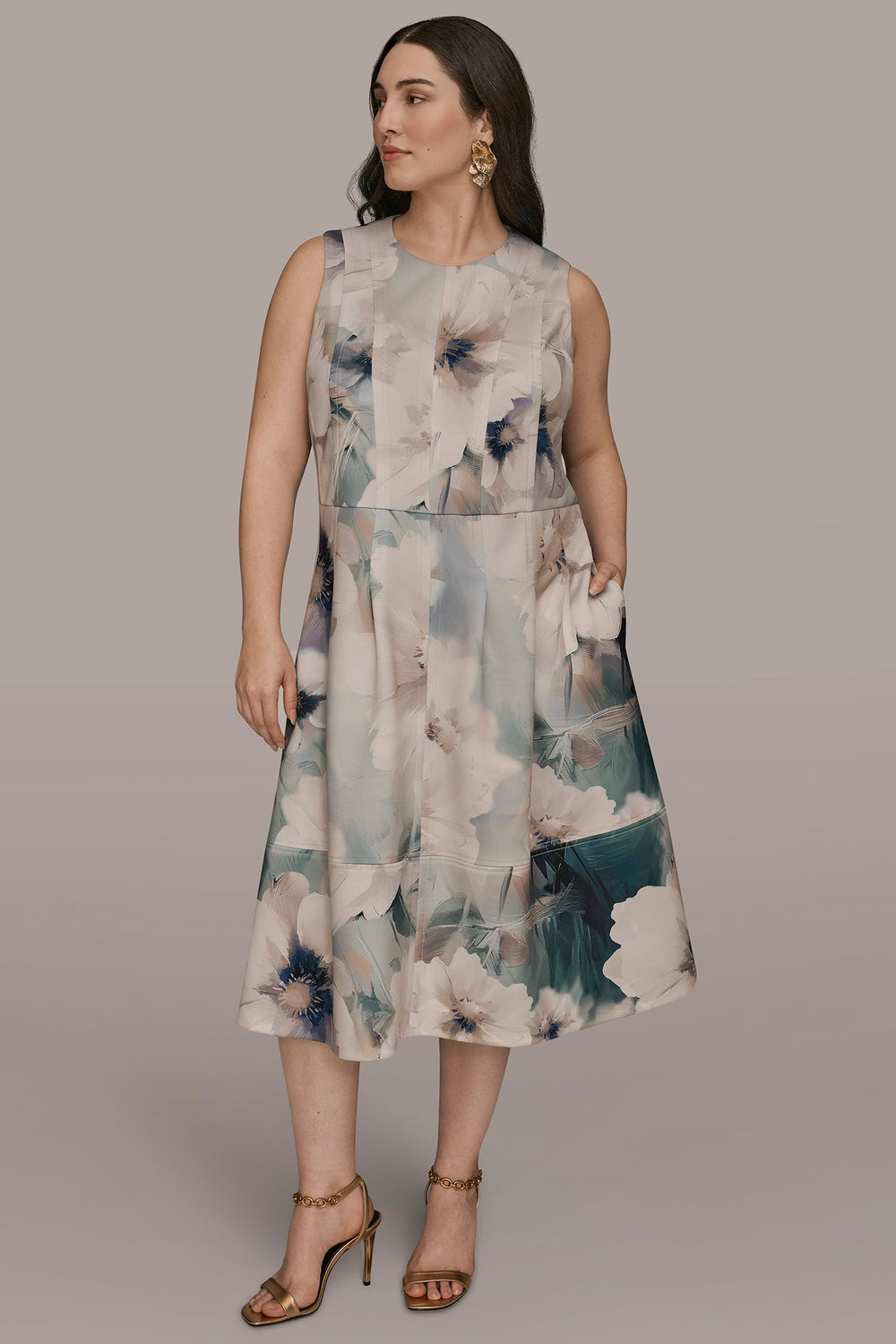 Donna Karan | FLORAL SLEEVELESS MIDI DRESS
