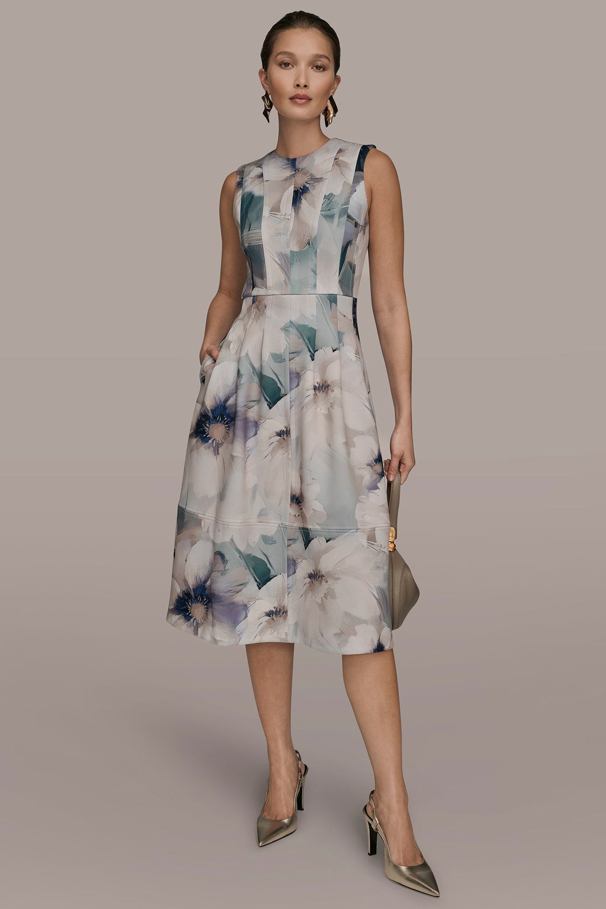 Donna Karan | FLORAL SLEEVELESS MIDI DRESS