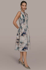 Donna Karan | FLORAL SLEEVELESS MIDI DRESS