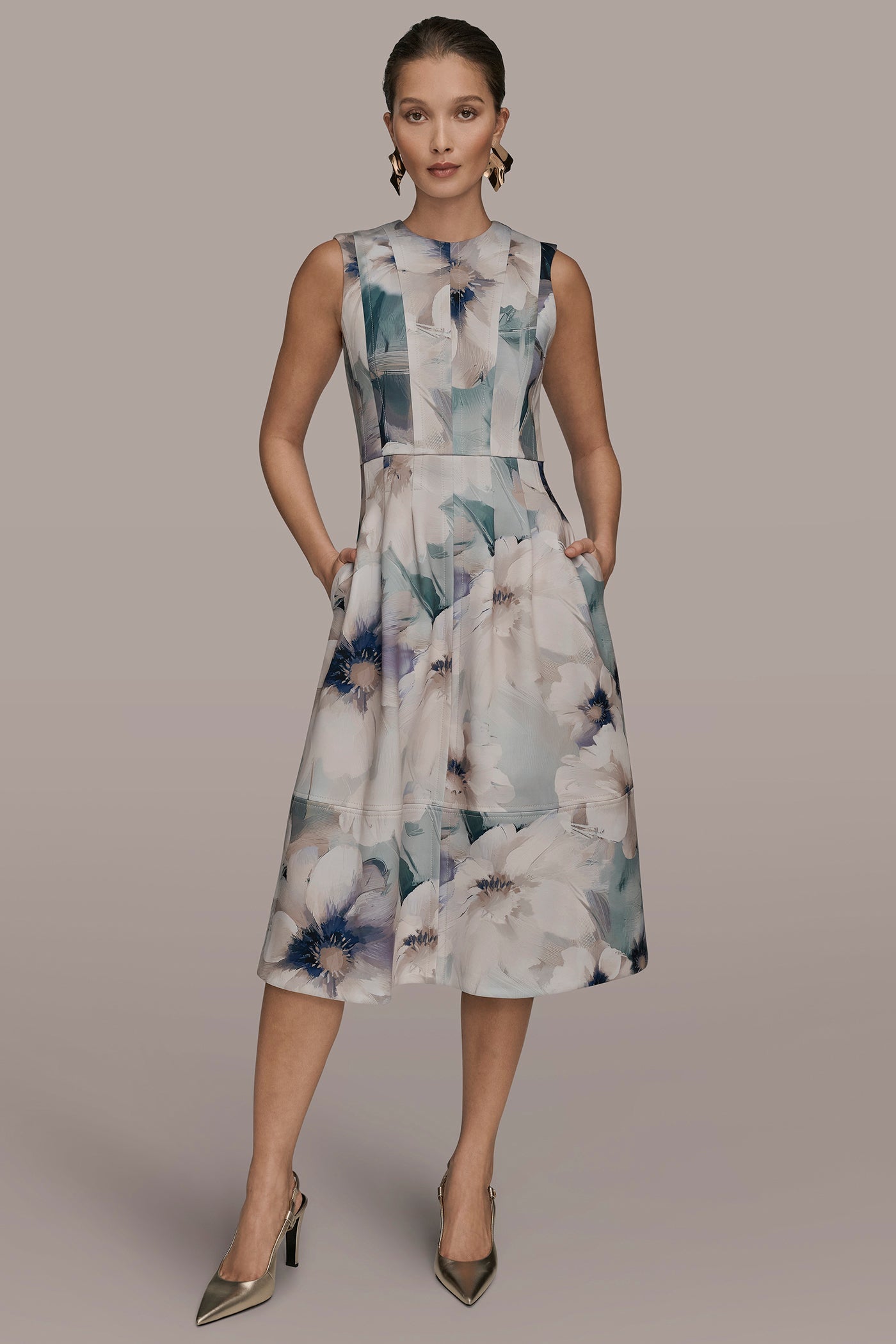 Donna Karan | FLORAL SLEEVELESS MIDI DRESS