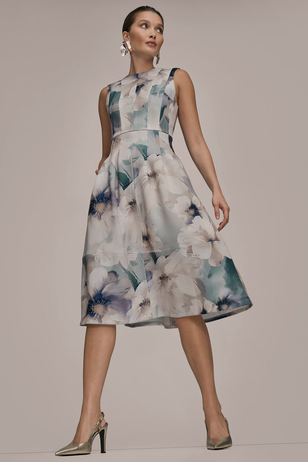 Donna Karan | FLORAL SLEEVELESS MIDI DRESS