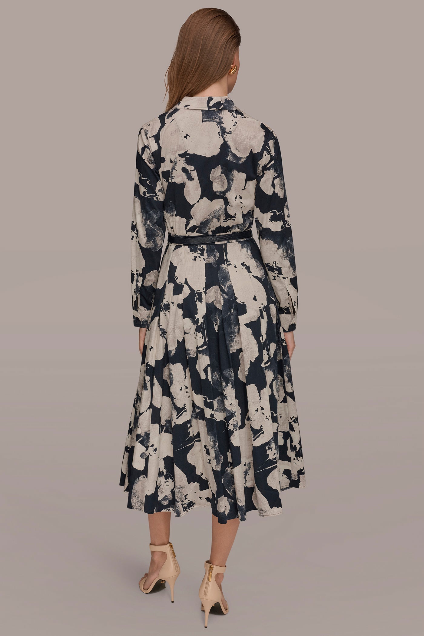 Donna Karan | PRINTED LONG-SLEEVE BUTTON-FRONT DRESS