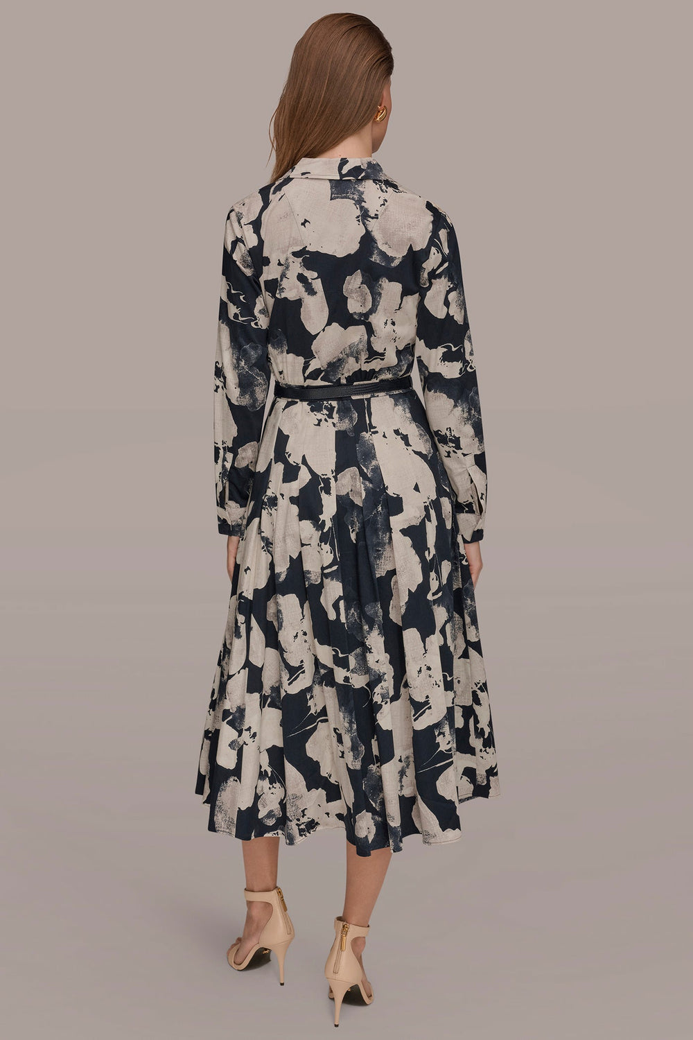 Donna Karan | PRINTED LONG-SLEEVE BUTTON-FRONT DRESS