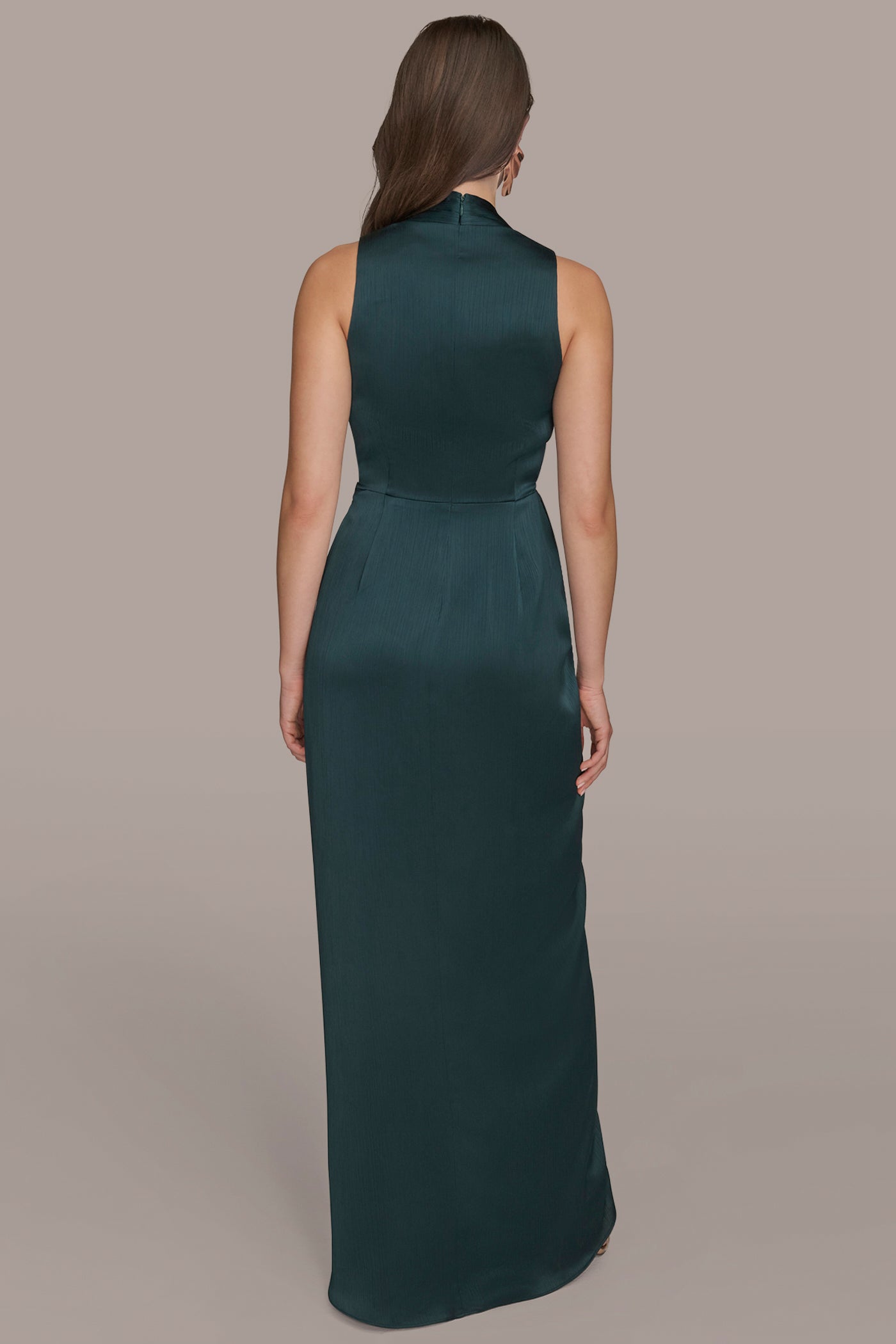 Donna Karan | CRINKLE SATIN SLEEVELESS MAXI WRAP DRESS