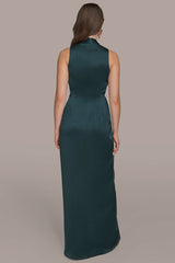 Donna Karan | CRINKLE SATIN SLEEVELESS MAXI WRAP DRESS