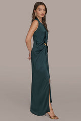 Donna Karan | CRINKLE SATIN SLEEVELESS MAXI WRAP DRESS