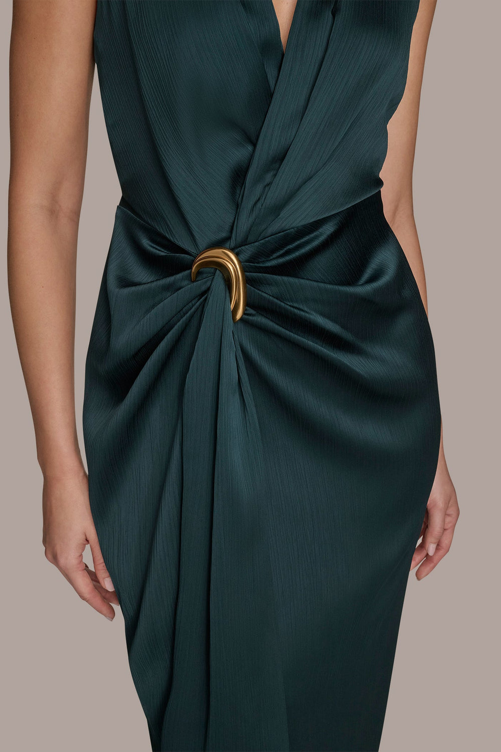 Donna Karan | CRINKLE SATIN SLEEVELESS MAXI WRAP DRESS