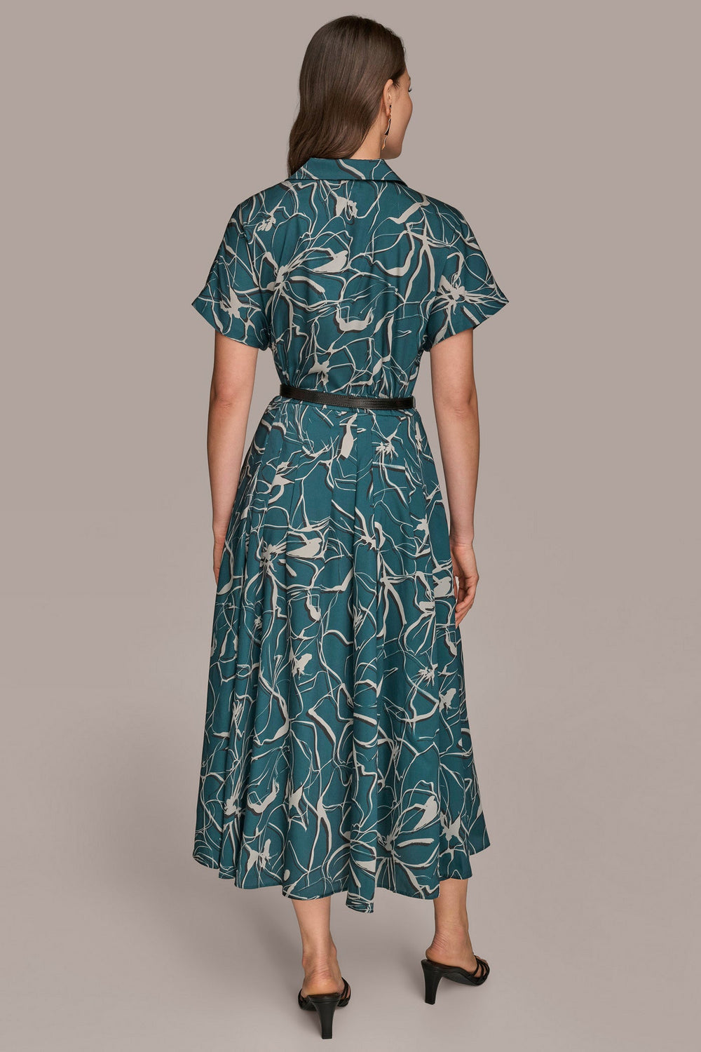 Donna Karan | SHORT SLEEVE FLORAL MIDI SHIRT DRESS