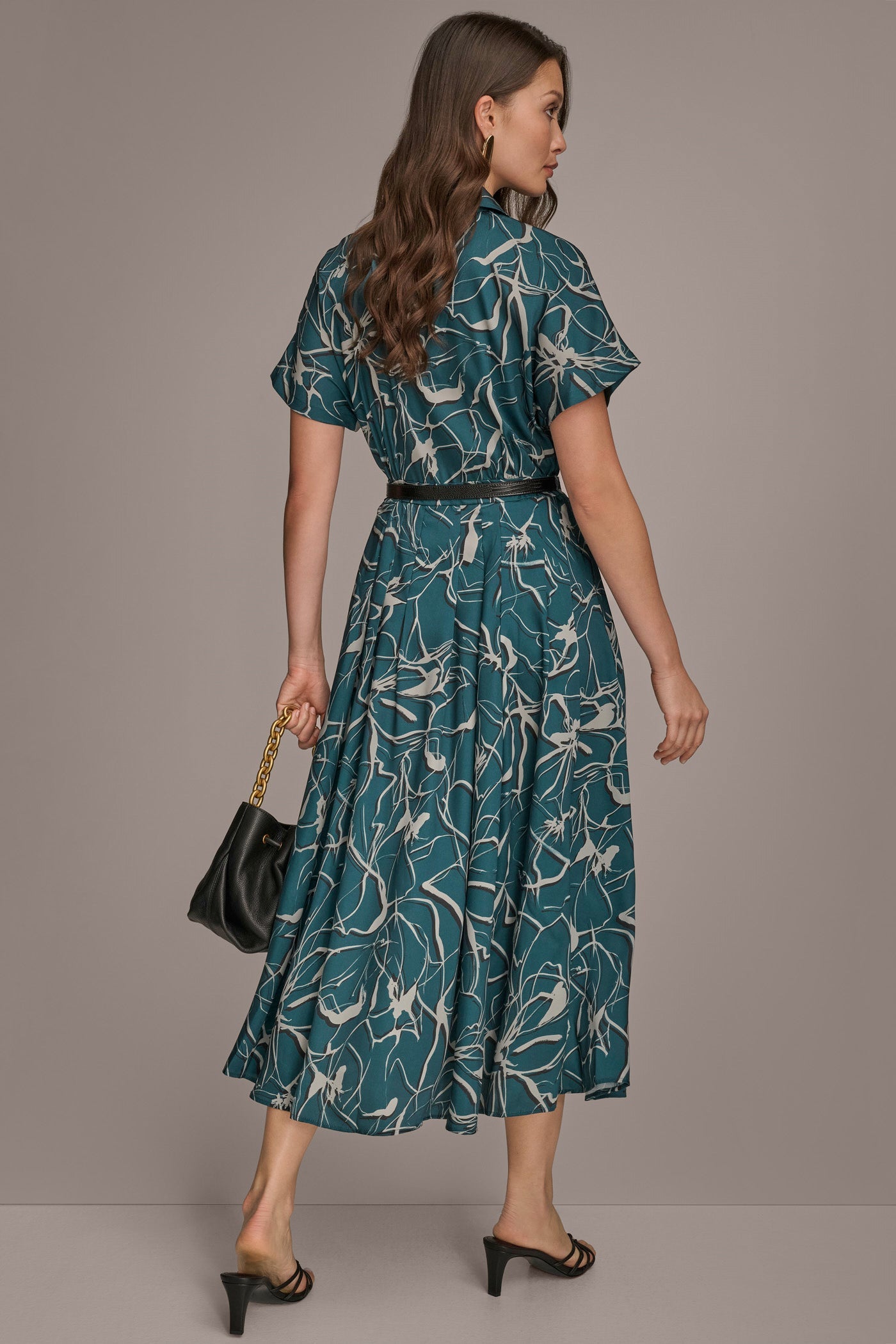 Donna Karan | SHORT SLEEVE FLORAL MIDI SHIRT DRESS