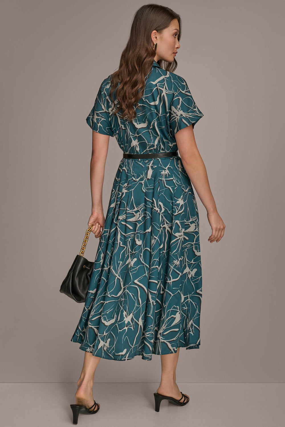 Donna Karan | SHORT SLEEVE FLORAL MIDI SHIRT DRESS