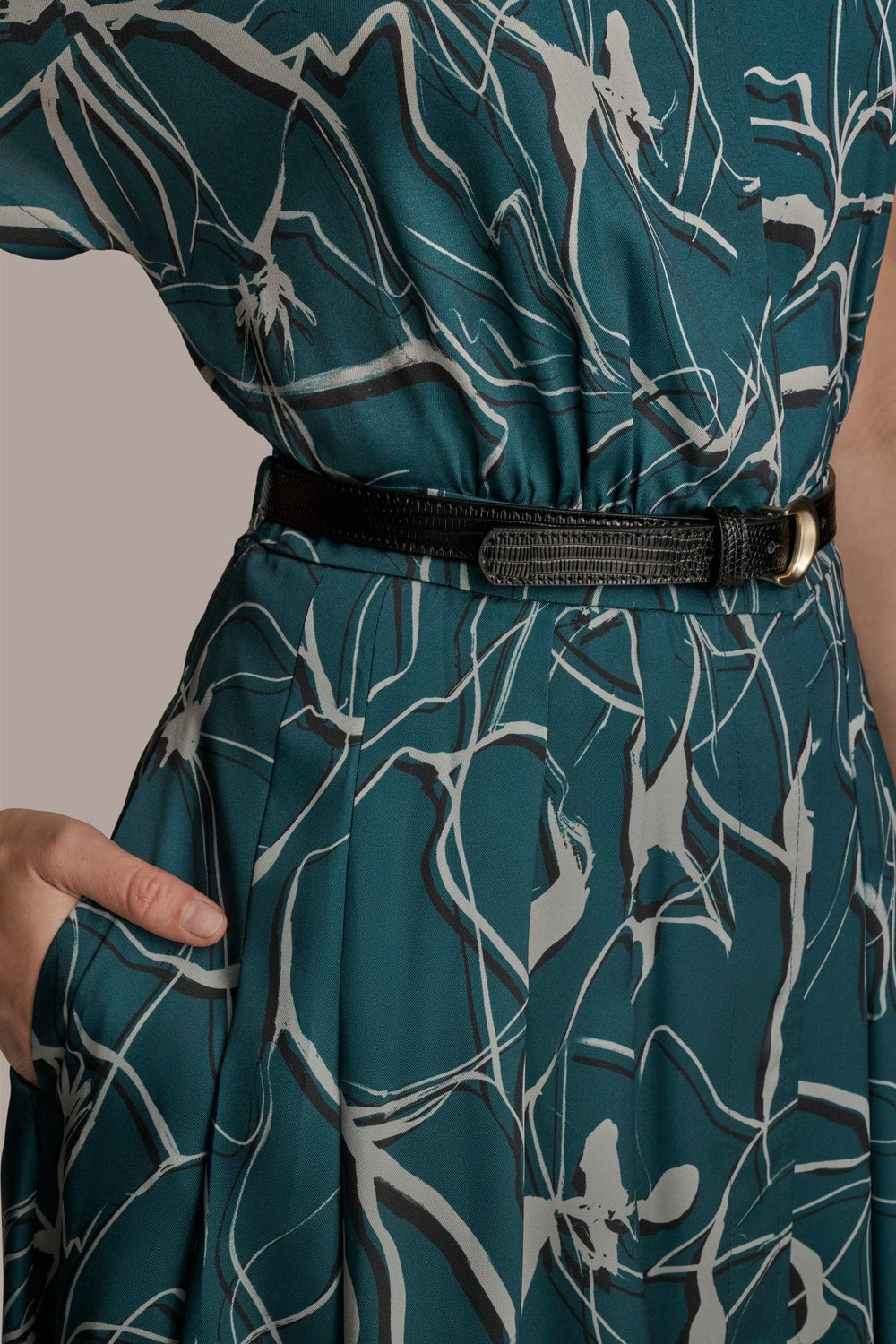 Donna Karan | SHORT SLEEVE FLORAL MIDI SHIRT DRESS