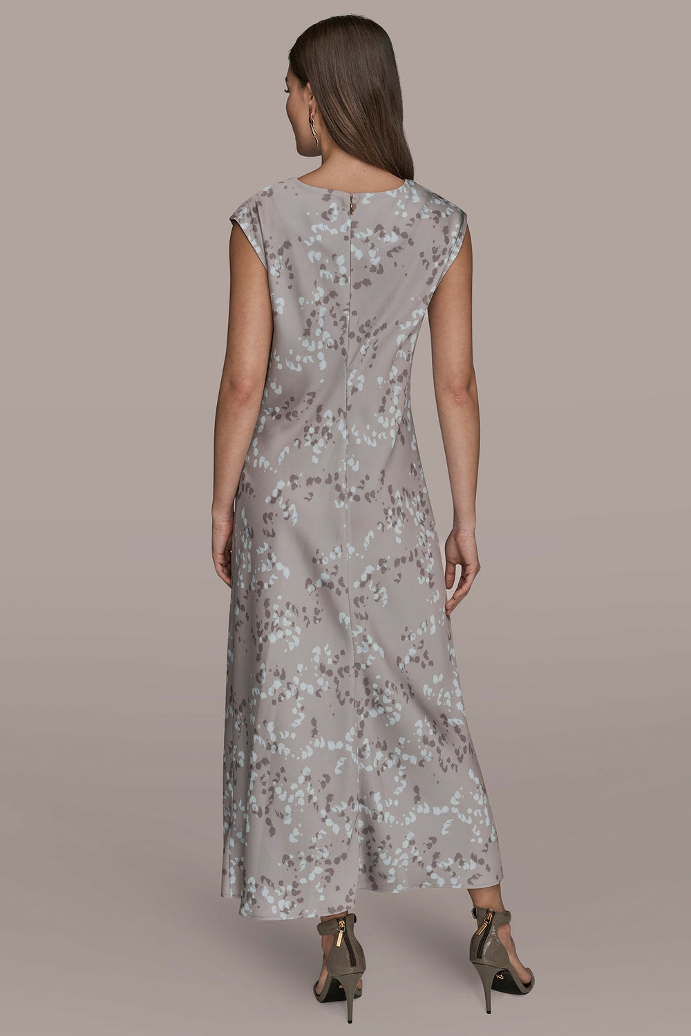 Donna Karan | CAP SLEEVE V-NECK PRINTED MIDI DRESS