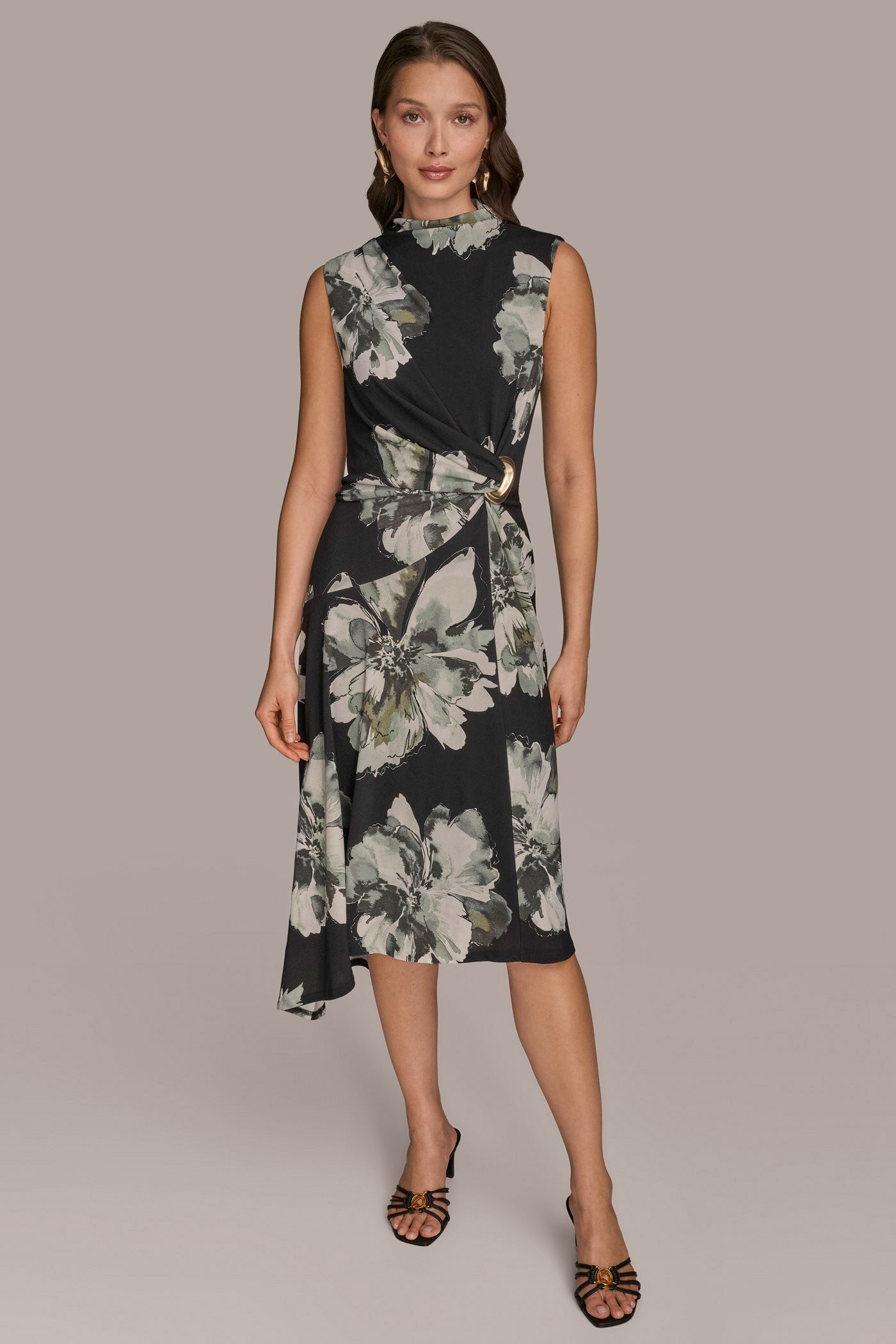 Donna Karan | SLEEVELESS FLORAL TWIST ASYMMETRIC DRESS