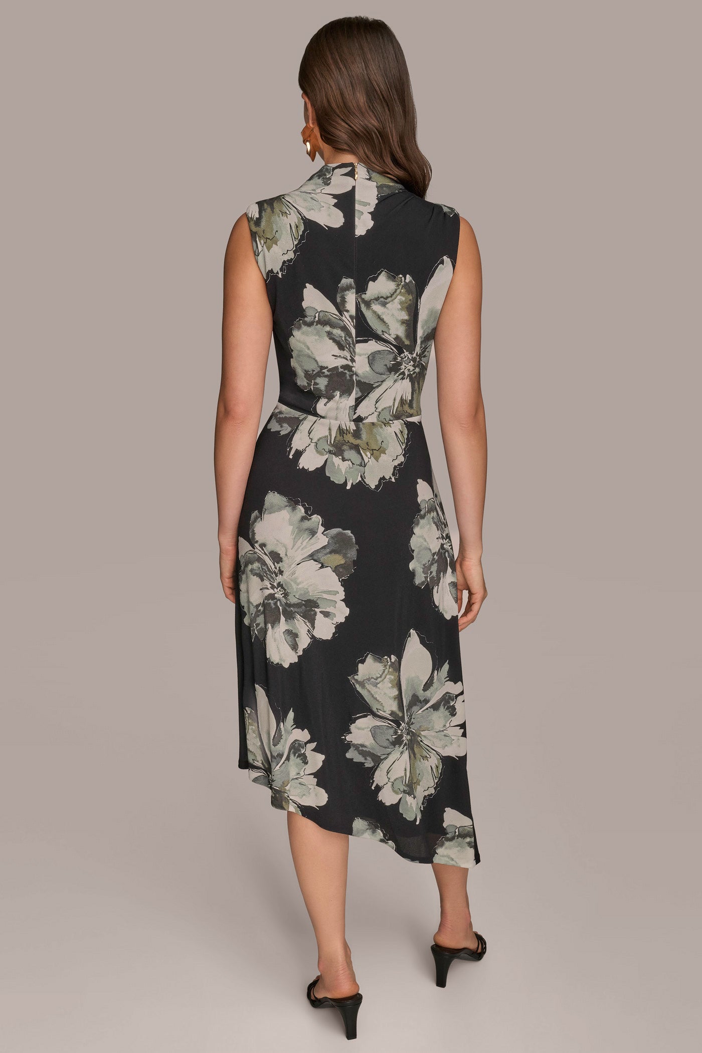 Donna Karan | SLEEVELESS FLORAL TWIST ASYMMETRIC DRESS