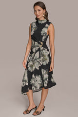 Donna Karan | SLEEVELESS FLORAL TWIST ASYMMETRIC DRESS