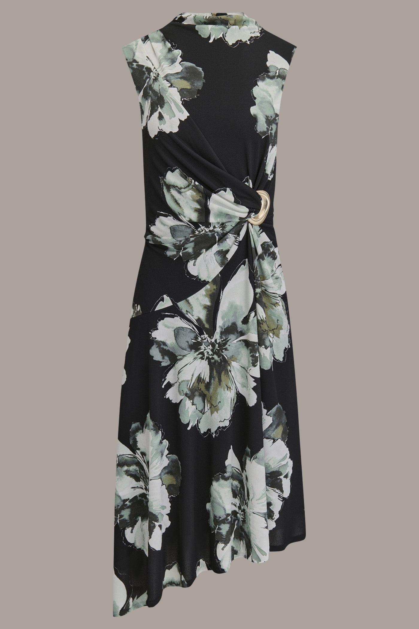 Donna Karan | SLEEVELESS FLORAL TWIST ASYMMETRIC DRESS