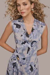 Donna Karan | CAP SLEEVE V-NECK PRINTED MIDI DRESS